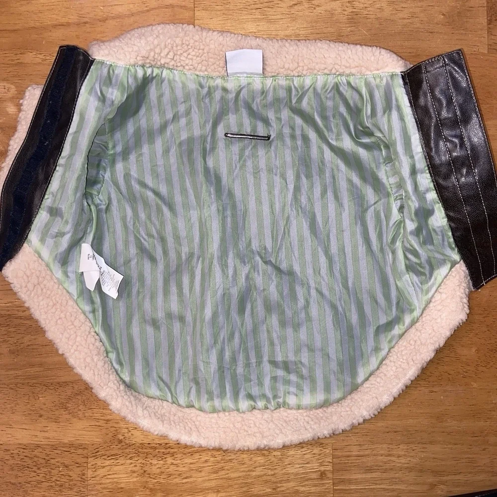 Disney Pets Dog Coat Pluto Large Faux Leather Aviator Brown Jacket Fleece Trim L